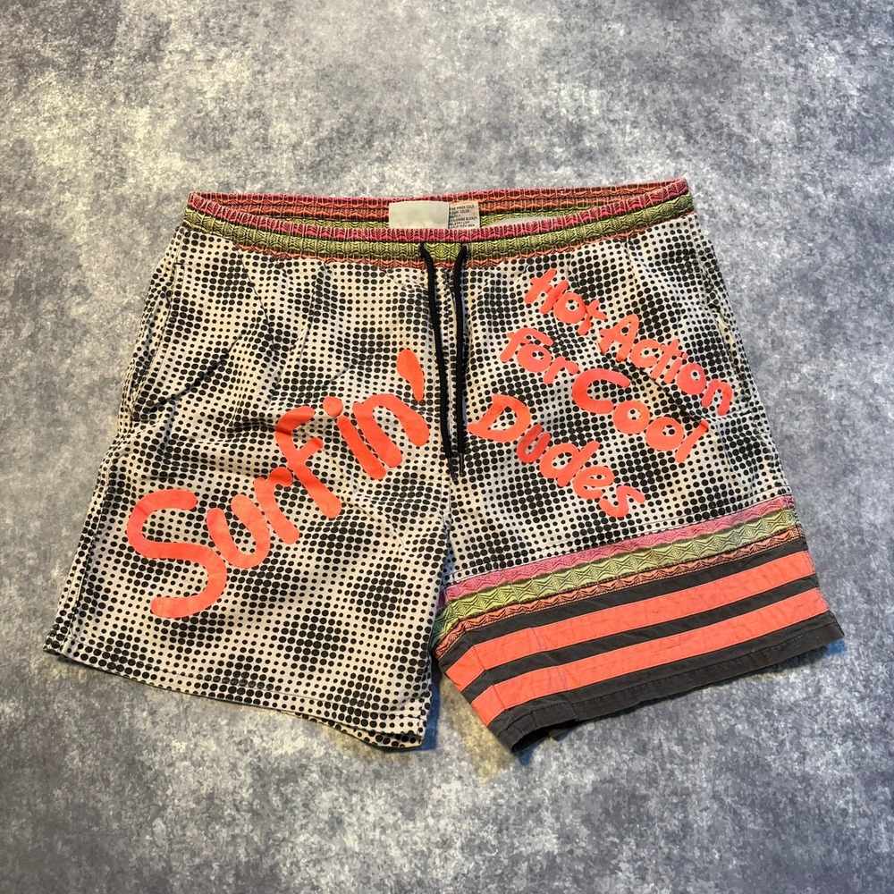 Vintage 80s Surfin‎ Hot Action For Cool Dudes Swim Trunks Medium Retro Neon